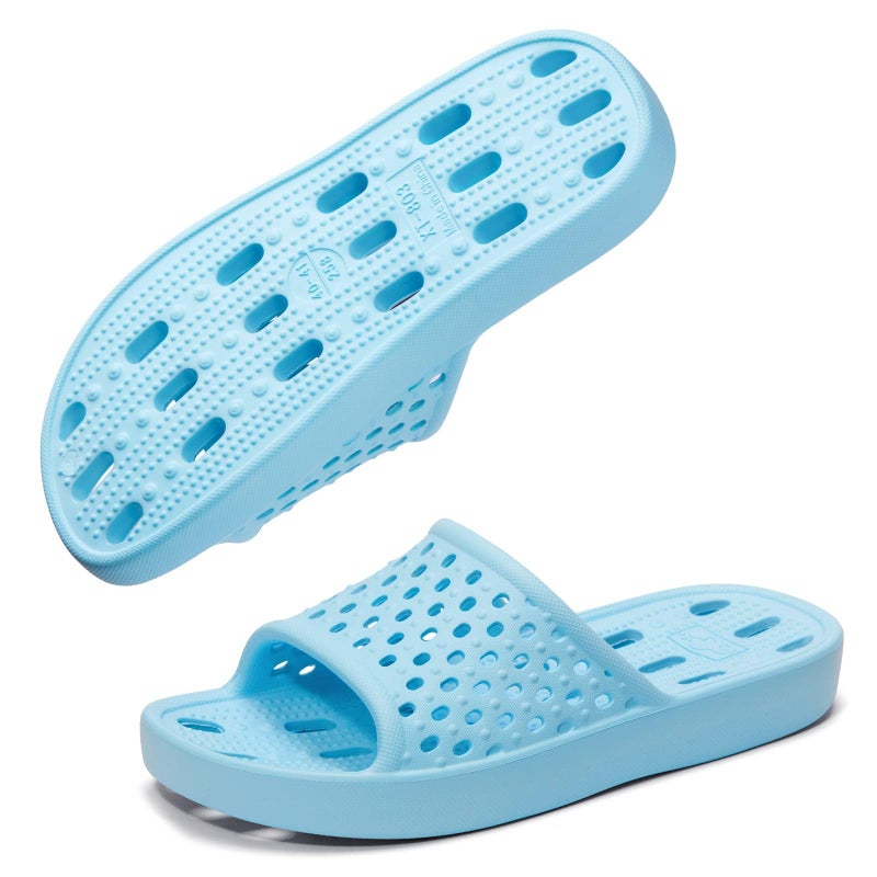 Xomiboe Shower Shoes Men Women Non Slip Bathroom House Slippers College Dorm Room Essentials for Girls Kids Shower Sandals Swimming Water Shoe (Light Blue,EU38-39) - Image 2